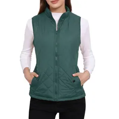 アレグラ ケー レディース アウター ジャケット・ブルゾン キルティング ベスト ジレ ALLEGRA K Womenstand Collar Lightweight Gilet Quilted Zip Vest Forest Green グリーン