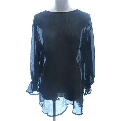 ミスティック mystic チュニック シャツ ブラウス シアー シワ加工 キャンディスリーブ 長袖 黒 ブラック /AU