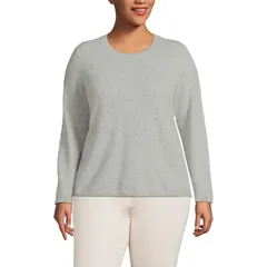 ランズエンド レディース アウター ニット・セーター クルーネック プラスサイズ Plusize Lands End Crewneck Cashmere Sweater Gray Black Donegal ブラック