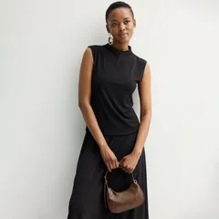 ナインウェスト レディース トップス Tシャツ モックネック ドレープ Womens Nine West Drape Mockneck Shell Top Mineral Black ブラックのサムネイル