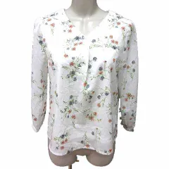 ミッシュマッシュ MISCH MASCH ブラウス Vネック 花柄 七分袖 3 M 白 ホワイト /YK