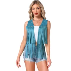アレグラ ケー レディース アウター ニット・セーター ベスト スエード カーディガン フリンジ ALLEGRA K Womens Fringe Vest Open Front Outfits Faux Suede Tassel Cardigan Bright
