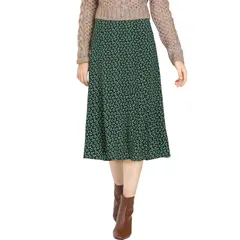 アレグラ ケー レディース ボトムスカート A ライン プリント ミディ ALLEGRA K Womens Peasant Elastic Waist ALine Leave Print Midi Skirt Green グリーン