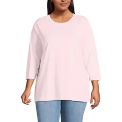 ランズエンド レディース トップス Tシャツ リラックスフィット クルーネック プラスサイズ コットン Plusize Lands End Supima Cotton Relaxed Fit Crewneck Tunic Pink Fog ピンク