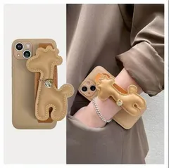 iPhoneケース ハンドベルト キリン レザー調 ベージュ 落下防止 丈夫 旅行 便利グッズ 人気 新作