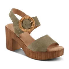 スプリングステップ レディース シューズ サンダル ヒール Spring Step Gamona Womens Cork Heeled Sandals Olive Suede オリーブ