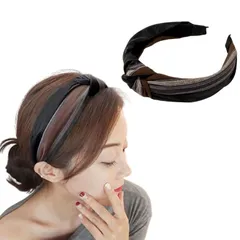 カチューシャ 綿麻 PUレザー 痛くない 韓国風 ヘアバンド レディース バイカラー 大人 おしゃれ ヘアアクセサリー (ダークブラウン, フリーサイズ) [ダークブラウン] [フリーサイズ]