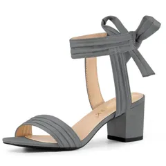 アレグラ ケー レディース シューズ パンプス サンダル アンクル ヒール ALLEGRA K Womens Open Toe Ankle Tie Back Block Heelsandals Grey グレー