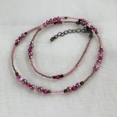 ピンク系ビーズネックレス／チョーカー シンプル 上品 重ね付け ハンドメイド