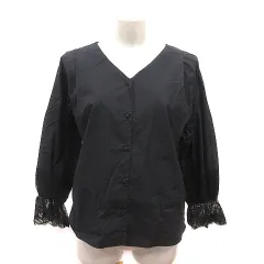 ドゥアルシーヴ DOUX ARCHIVES シャツ ノーカラー レース 長袖 F 黒 ブラック /MSのサムネイル
