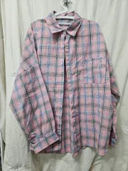 ピンク チェック シャツ ルーズフィット シャツ