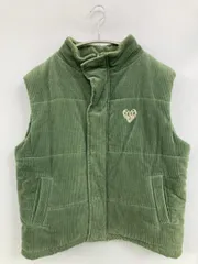 HTH ダウンベスト F グリーン コットン コーデュロイ ナイロン 無地 ワンポイント 刺繍 フードなし