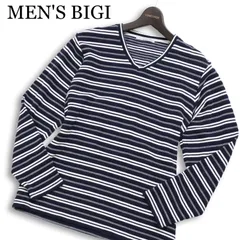 RATTLE TRAP メンズビギ 通年★ 長袖 ボーダー ストレッチ スリム ロンTシャツ カットソー Sz.L メンズ 紺 ネイビーのサムネイル
