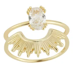 Sunkissed Sterling レディース アクセサリー リング Sunkissed Sterling Silver Cubic Zirconiart Deco Ringset Gold Tone ゴールド