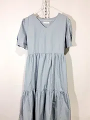 ホットピンク Vネック ティアード ONE PIECE スカイブルー