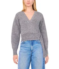 ワンステート レディース アウター ニット・セーター Vネック セーター ニット 1 STATE Knit VNeck Long Sleeve Surplice Wrap Belt Sweater Medium Heather Grey グレー