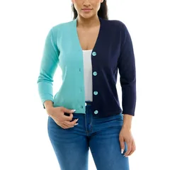 ニナレオナルド レディース アウター ニット・セーター カラーブロック Womens Nina Leonard Colorblock Sweater Mint Navy ネイビーのサムネイル