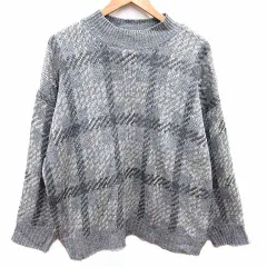 ルノンキュール Lugnoncure ニット セーター チェック 長袖 フリー グレー /YKのサムネイル