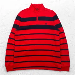 CHAPS ハーフジップ スウェット L レッド ボーダー コットン ワンポイントロゴ刺繍