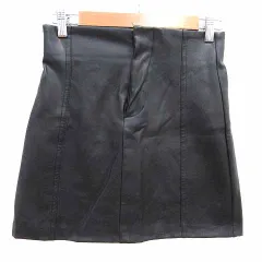 ザラ ZARA 台形スカート ミニ フェイクレザー S 黒 ブラック /YK