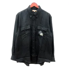 カステルバジャック CASTELBAJAC シャツ ボタンダウン 刺繍 長袖 フェイクスエード 4 L 黒 ブラック /MNのサムネイル