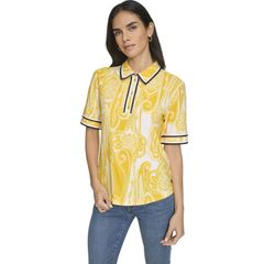 エルメス HERMES シルク ニット切り替え ポロシャツ XS マルチカラー