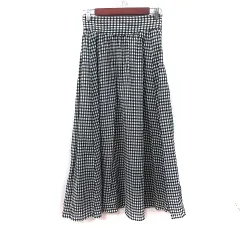 グリーンレーベルリラクシング ユナイテッドアローズ green label relaxing フレアスカート ギャザー ギンガムチェック ロング 38 M 黒 ブラック /YI