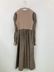 continuer de NICE CLAUP コンティニューデナイスクラップ ワンピース F ベージュ コットン 無地 チェック柄 長袖 ロング・マキシ丈 フレア