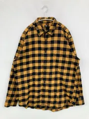 UNIQLO ユニクロ シャツ/ブラウス XL イエロー コットン チェック柄 ミドル丈 長袖 レギュラーカラー
