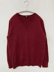 UNIQLO ユニクロ ニット/セーター XL レッド カシミヤ 無地 ミドル丈 長袖 Vネック