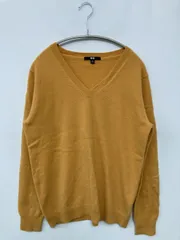UNIQLO ユニクロ ニット/セーター XL イエロー カシミヤ 無地 ミドル丈 長袖 Vネック