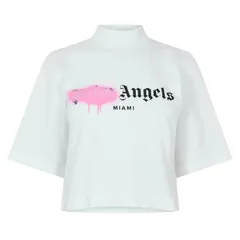 パーム・エンジェルス レディース トップス Tシャツ クロップド Palm Angels Womens Vegas Cropped TShirt White Pink ホワイトのサムネイル