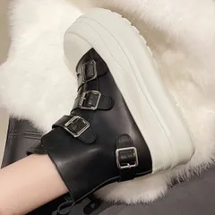 ベルト付き 厚底 ボリューム スニーカー ブーツ 女性 レディース 靴 シューズ 秋 冬 配色 スタイルアップ ショートブーツ ハイカットスニー