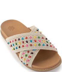 ザサック レディース シューズ パンプス サンダル The Sak Penelope Rainbow Beaded Crochet Slide Sandals Ecru Multi Beads エクリ