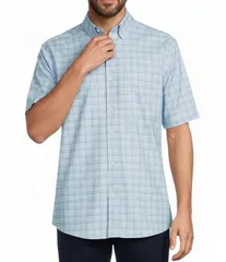 ラウンドトゥリーアンドヨーク メンズ トップス シャツ Roundtree Yorke TravelSmart Easy Care Short Sleeve Twill Medium Plaid Sport Shirt Light Periwinkle チェッ