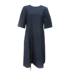 ダックス DAKS ワンピース ロング 半袖 42 XL 紺 ネイビー /YI