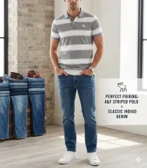 アバクロンビー ストライプ 半袖 ポロTシャツ L