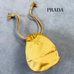 美品 PRADA プラダ ロゴ サテン 巾着バッグ  ハンドバック ポーチ ゴールド