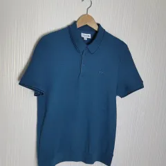 100_LACOSTE ラコステ 半袖ポロシャツ レギュラーフィット ネックバンド 3ボタン グリーンブルー