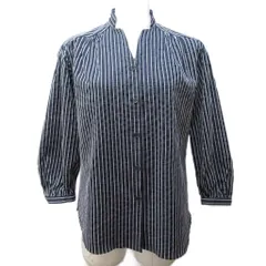 ミス アシダ miss ashida 美品 近年モデル 開襟シャツ シルク混 ストライプ 7分袖 7 約S 黒白 ブラック ホワイト 0316のサムネイル
