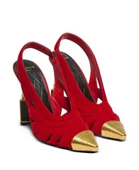 バルマン レディース シューズ パンプスエード レザー Balmain Womens Lipstick Pumps in Suede Leather and Brass Red レッドのサムネイル