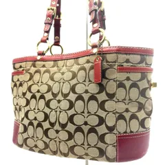 コーチ COACH トートバッグ シグネチャー キャンバス レザー ベージュ レッド 肩掛け ゴールド金具 ターンロック レディース 通勤 通学 人気 定番 おしゃれ 上品 大容量 ロゴ 総柄 ブランドバッグ