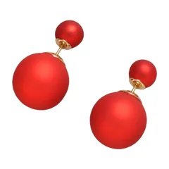 ダブルパールピアス レディース フォーマル エレガント 両面デザイン キャッチ付きピアス 2WAY仕様 大人アクセサリー シンプル 上品 結婚式 パーティー 小粒 大粒 MA0007 レッド [レッド / MA0007]