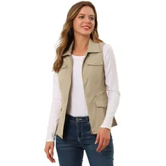 アレグラ ケー レディース トップス Tシャツ ベスト ノースリーブ ジャケット ALLEGRA K Womens Zip Up Jacket with Pocketsleeveless Anorak Utility Vest Khaki カーキ