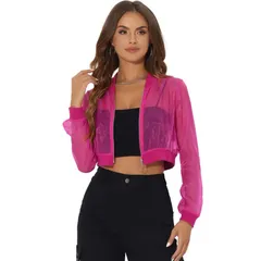 アレグラ ケー レディース アウター ジャケット・ブルゾン ALLEGRA K Crop Bomber Jacket For Womens Casualightweight Zip Up Jackets Hot Pink ピンク