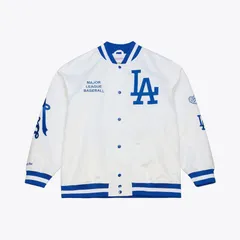 ミッチェルネス レディース アウター ジャケット・ブルゾン サテン Mens Mitchell Ness White Los Angeles Dodgers Cooperstown Collection Lightweight Satin FullSnap J