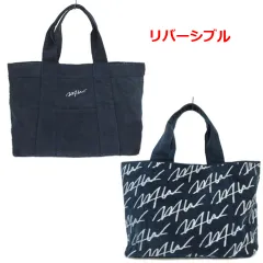 ダブルティー WTW リバーシブルキャンバストートバッグ 大容量 ロゴプリント ネイビー 紺のサムネイル