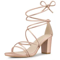 アレグラ ケー レディース シューズ パンプス レース ヒール ALLEGRA K Womenstrappy LaceUp Block Heels Rose Gold ゴールド