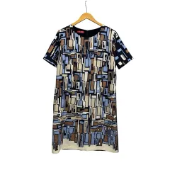 コルソロッソ corso rosso ミニワンピース 半袖 クルーネック 総柄 44 紺 ネイビー 青 ブルー 茶 ブラウン アイボリー