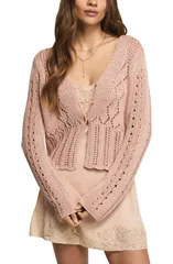 ラッキーブランド レディース アウター パーカー・スウェット カーディガン Lucky Brand Pointelle Crop Cardigan Rose Smoke スモーク